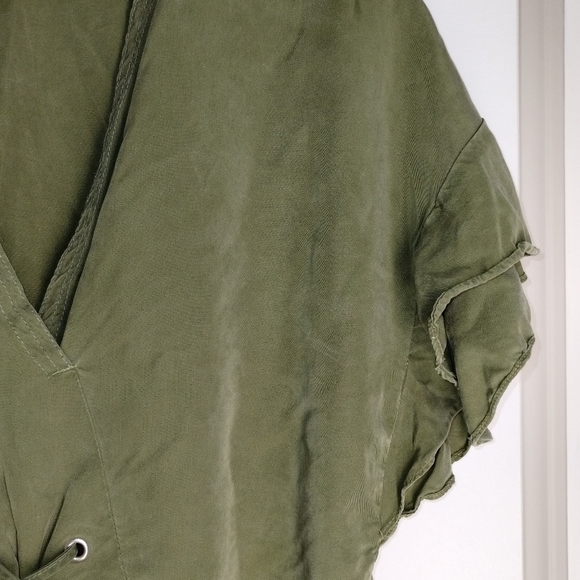 Zara Lace Up Corset V Neck Crop Top Olive Green Medium - Picture 2 of 4